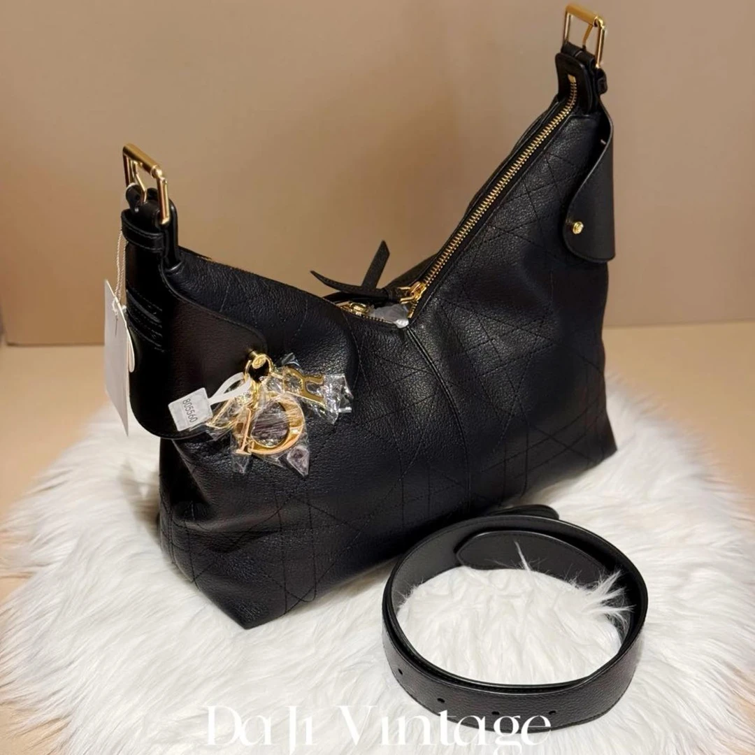 99新 DIOR/迪奥 大吉中古/Dior迪奥Voyage 26S黑金藤格纹中号单肩