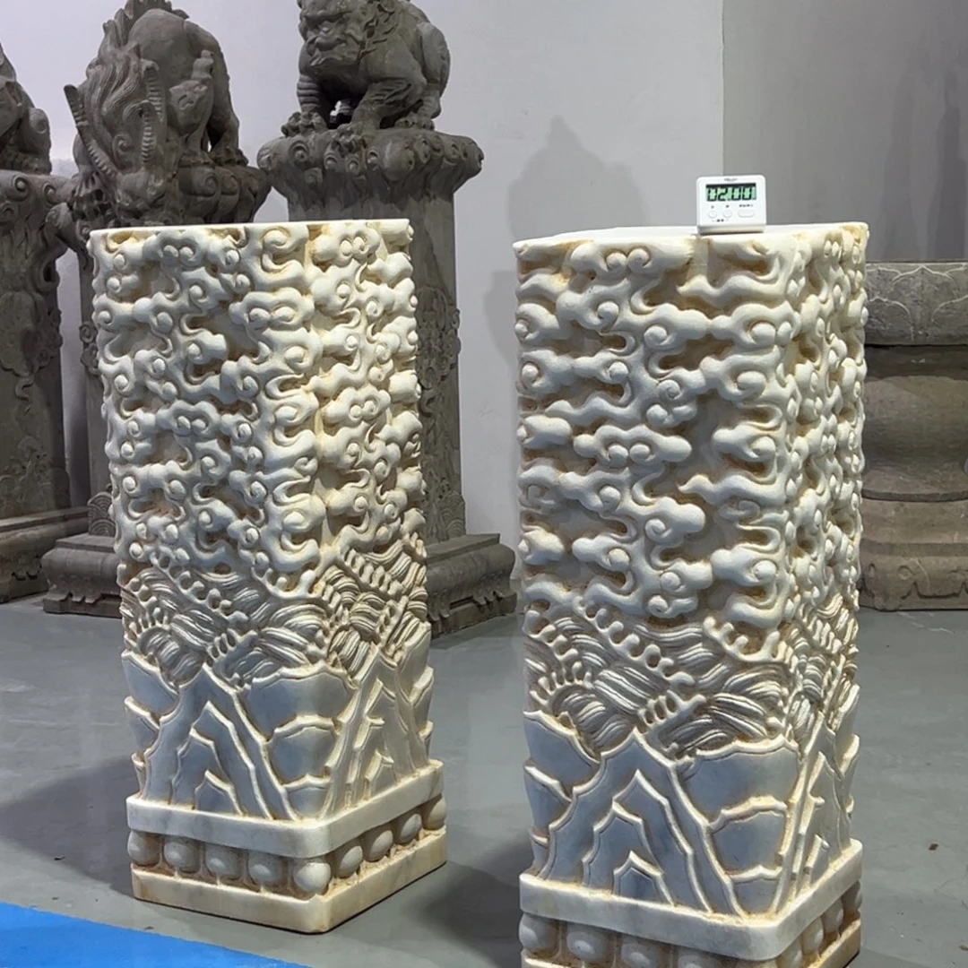 祥云柱一对老石雕