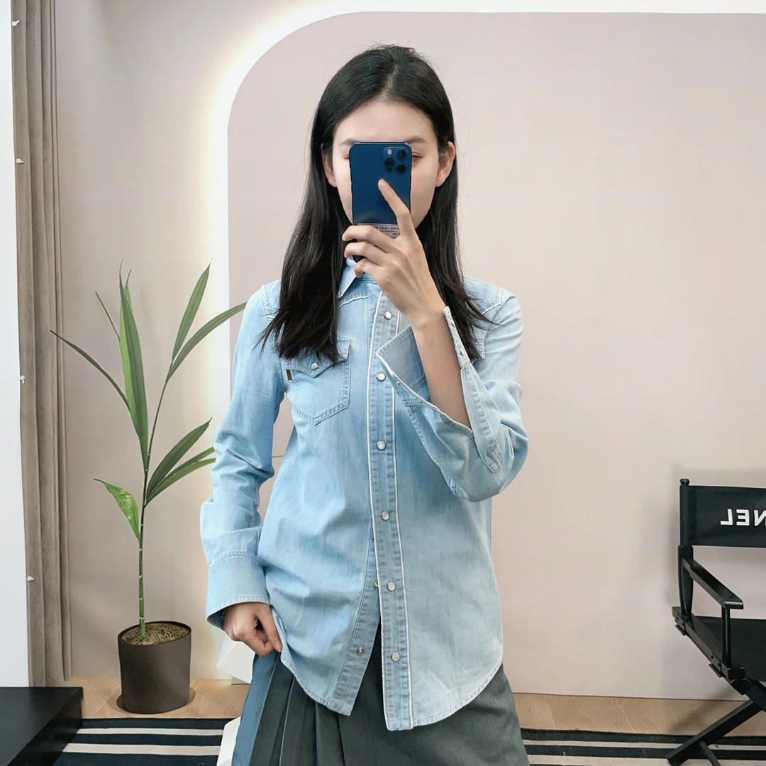 95新 GUCCI/古驰 麦殿/软牛仔衬衫36码蓝色/250528LJXTX24