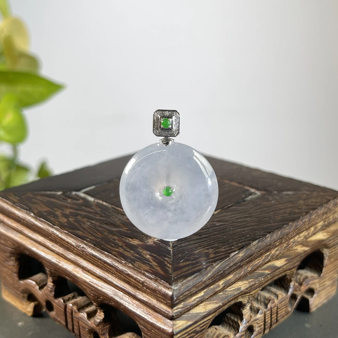 JGB20-211  天然缅甸A货翡翠  18K含钻镶嵌平安扣