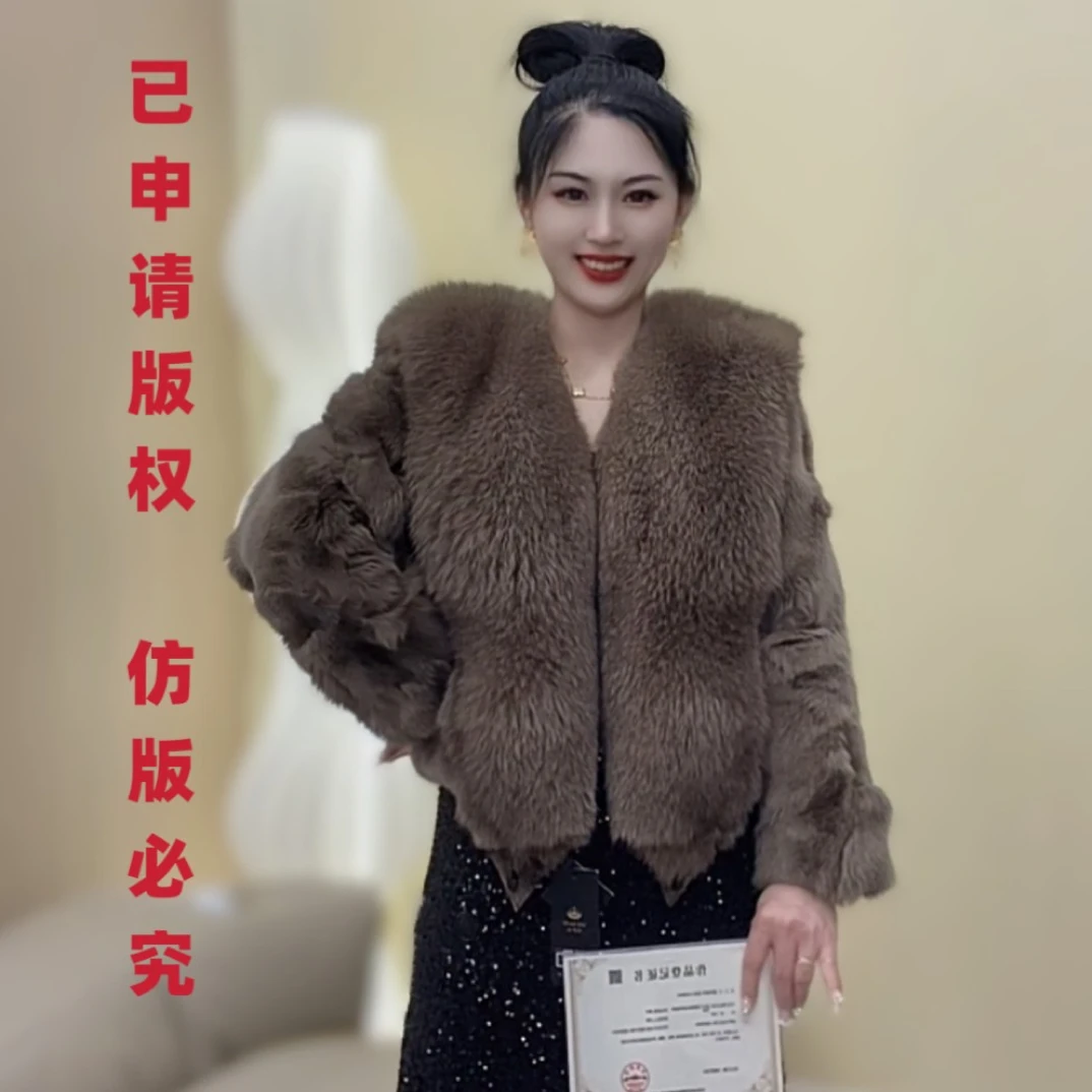 【SAISASE】狐狸毛大披肩时尚皮草外套海军领高端定制秋冬轻奢女装