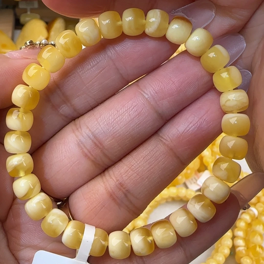 蜜蜡未镶嵌手链金白老型手串