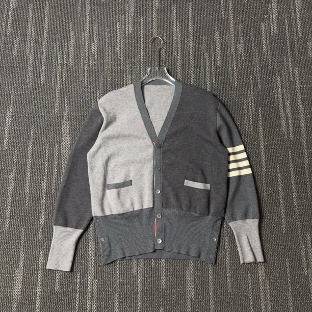 99新 THOMBROWNE FW21 美利诺条纹羊毛灰色毛衣/4码/3319