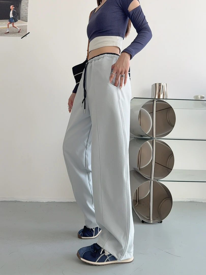2025秋季新款撞色腰抽绳宽松窄版弯刀裤休闲裤735