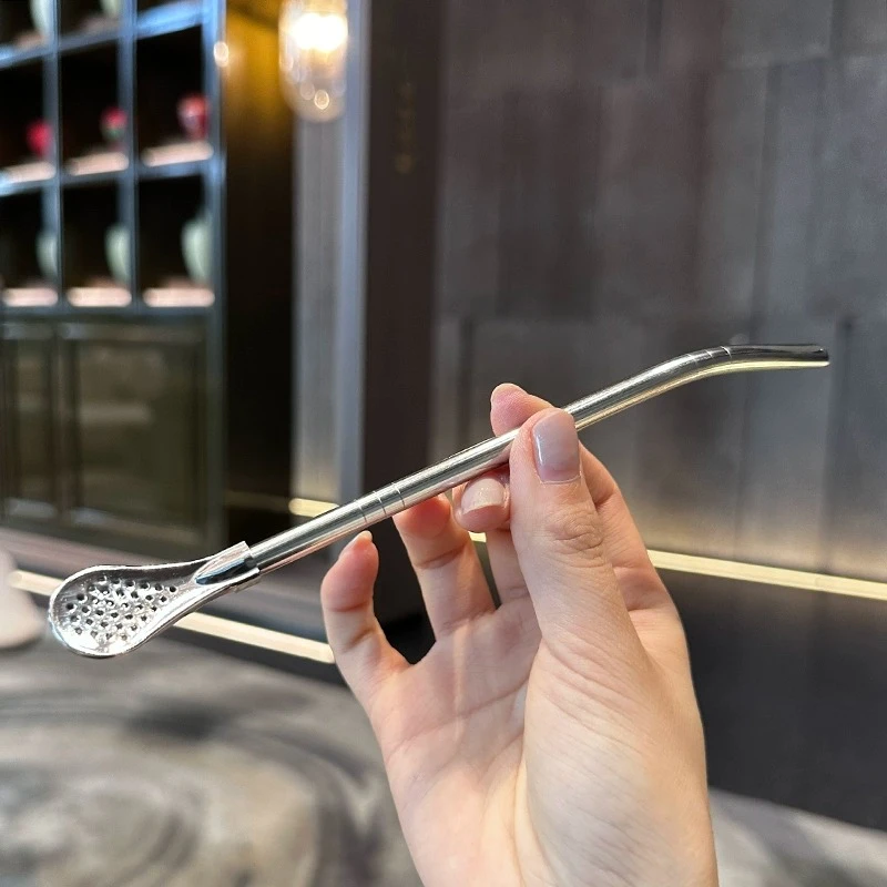 304不锈钢吸管勺两用创意咖啡搅拌勺环保果汁奶茶过滤不锈钢吸管
