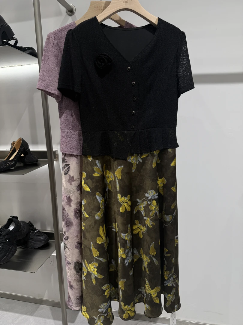 【方圆服饰】长款碎花蕾丝长款夏季连衣裙中长裙舒适