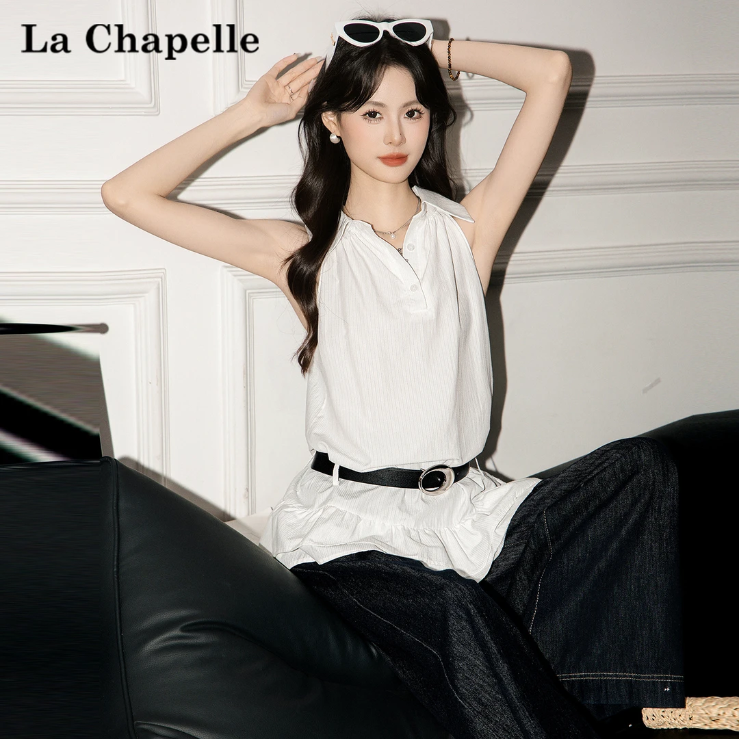 拉夏贝尔法式polo领无袖背心裙女2025夏季新款收腰显瘦外穿上衣潮