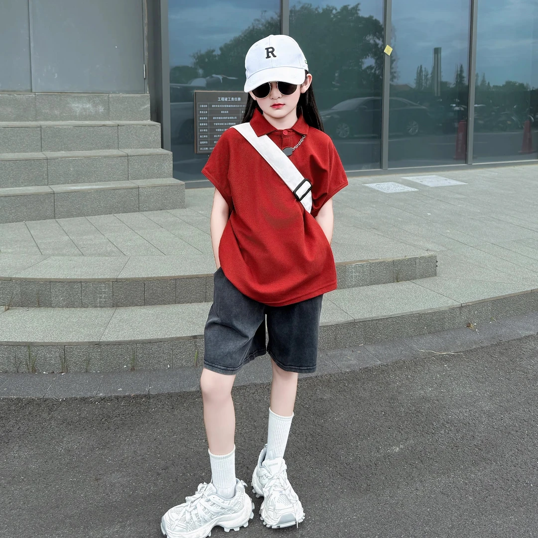女童2025夏季新款韩版宽松POLO衫休闲T恤个性短裤两件套甜酷女孩