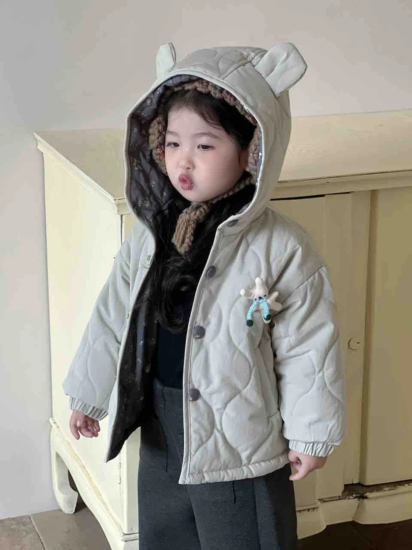 【411】实体童装品牌冬款棉服男女童棉袄-灰色小兔子棉外套