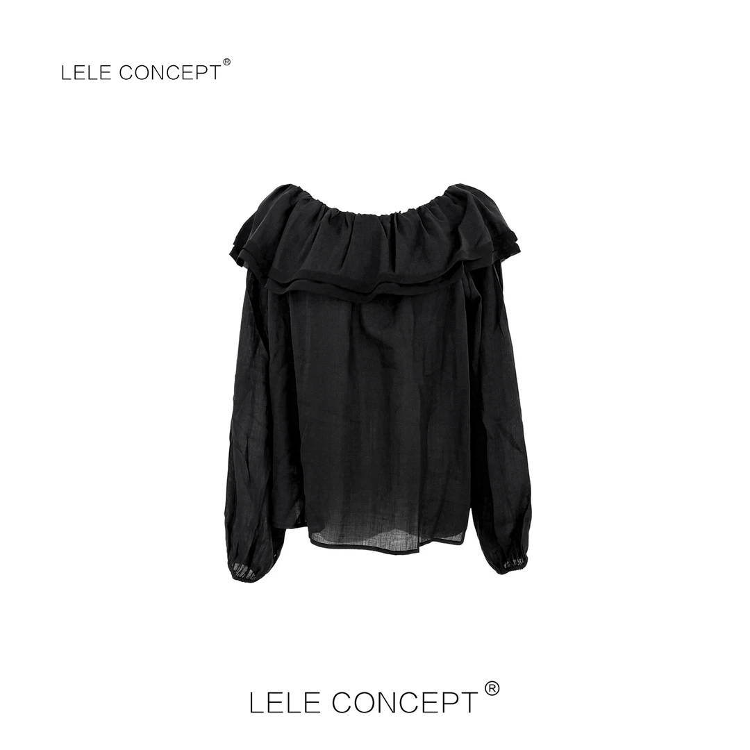 LELE CONCEPT｜都市时尚气质款菲边一字肩麻上衣S0985
