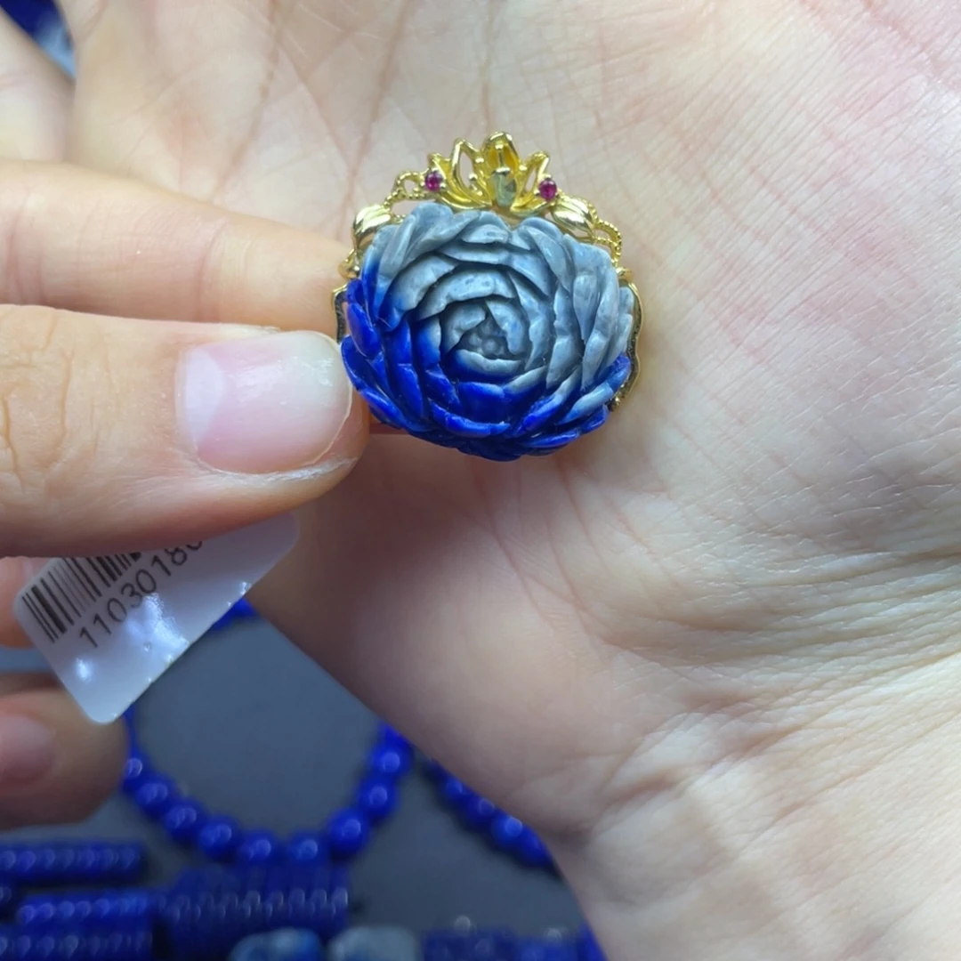 青金石银S925镶嵌花花