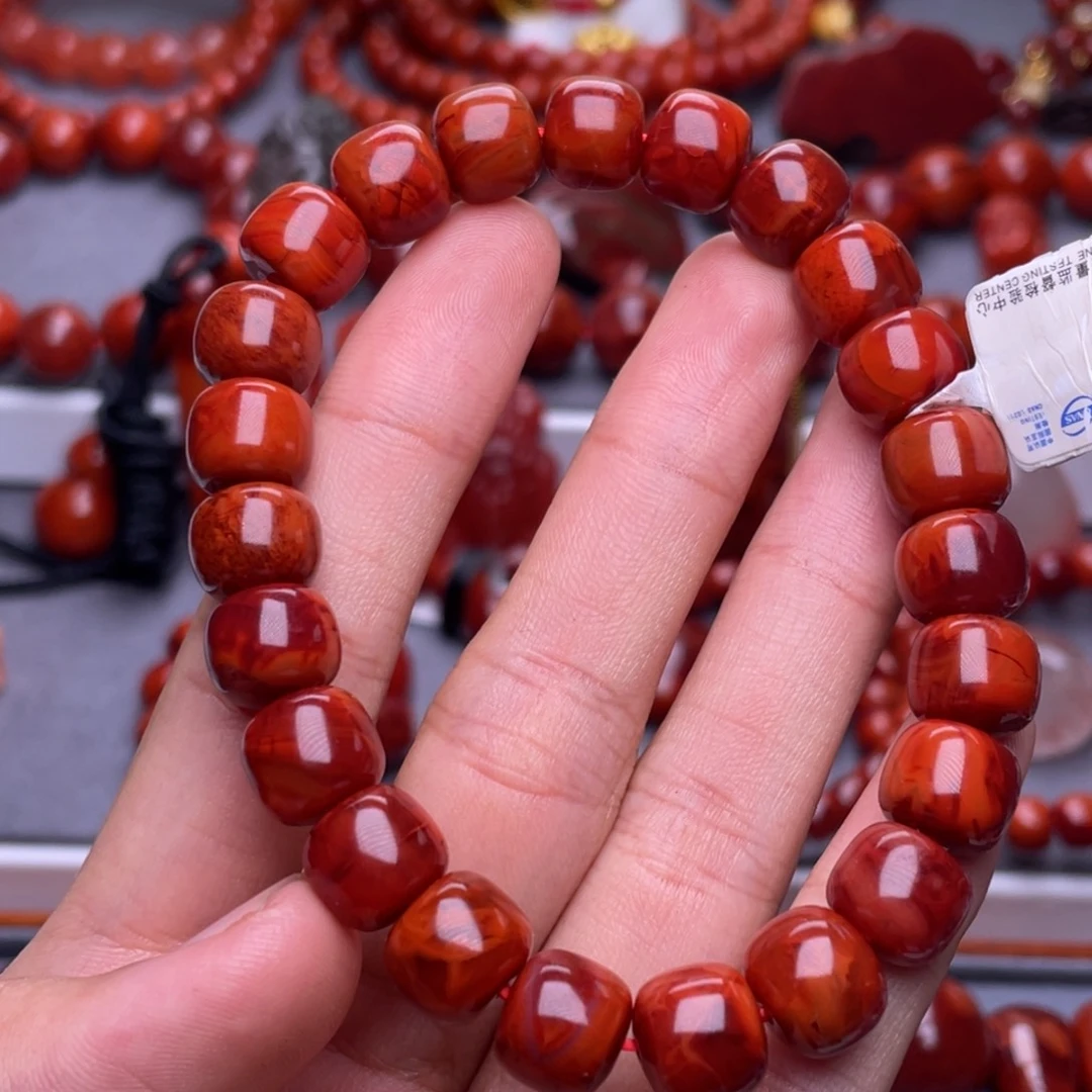 南红玛瑙未镶嵌其他精品）10mm瓦西柿子满肉火焰老型手串