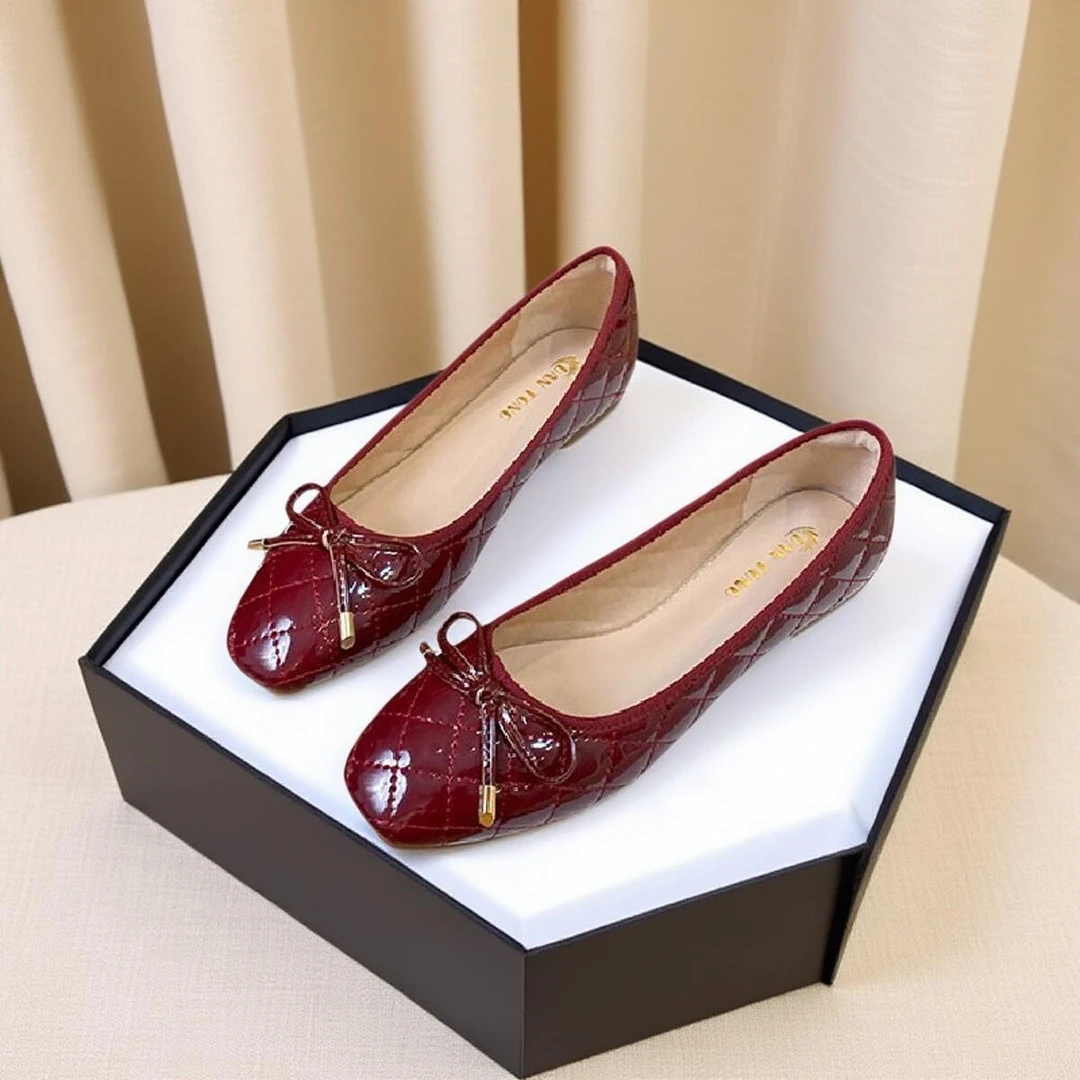 漆皮单鞋女欧若风春季新款浅口平底百搭豆豆鞋软底舒适工作鞋