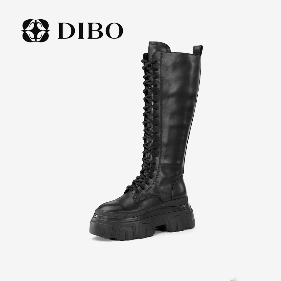 DIBO碲铂 优雅旅人 系带厚底纯色长靴隐藏侧拉链时装靴25418667