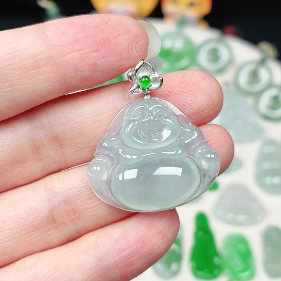 翡翠18K金镶嵌颈饰缅甸天然A货翡翠