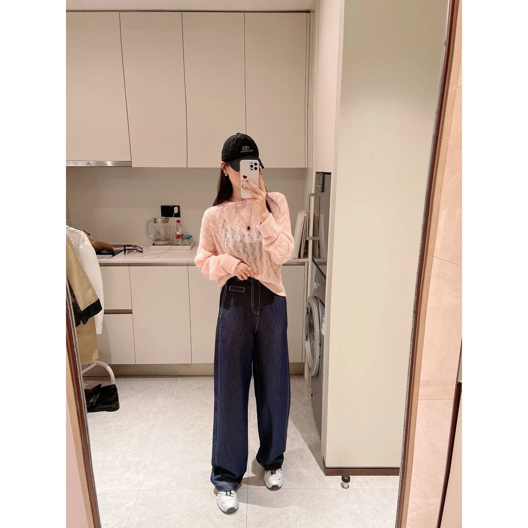 KIKI严选：8831-1-YIWEN家欧货南油夏季复古休闲长裤阔腿牛仔裤