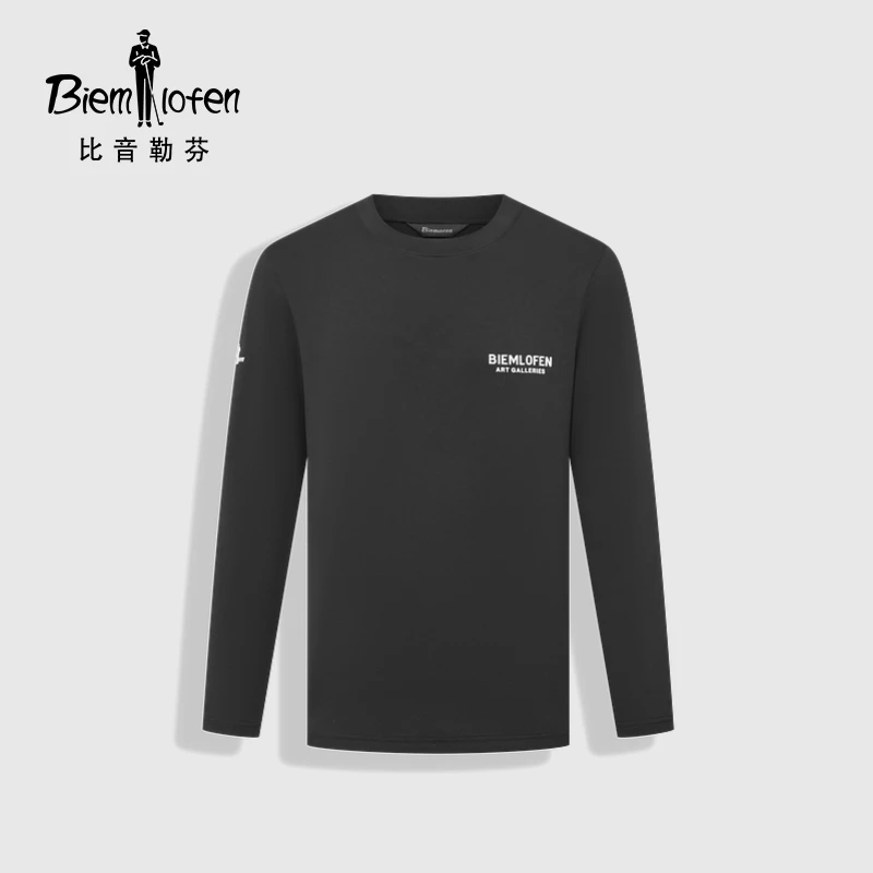 【商场同款新品】比音勒芬春季新款男士简约字母印花圆领长袖T恤