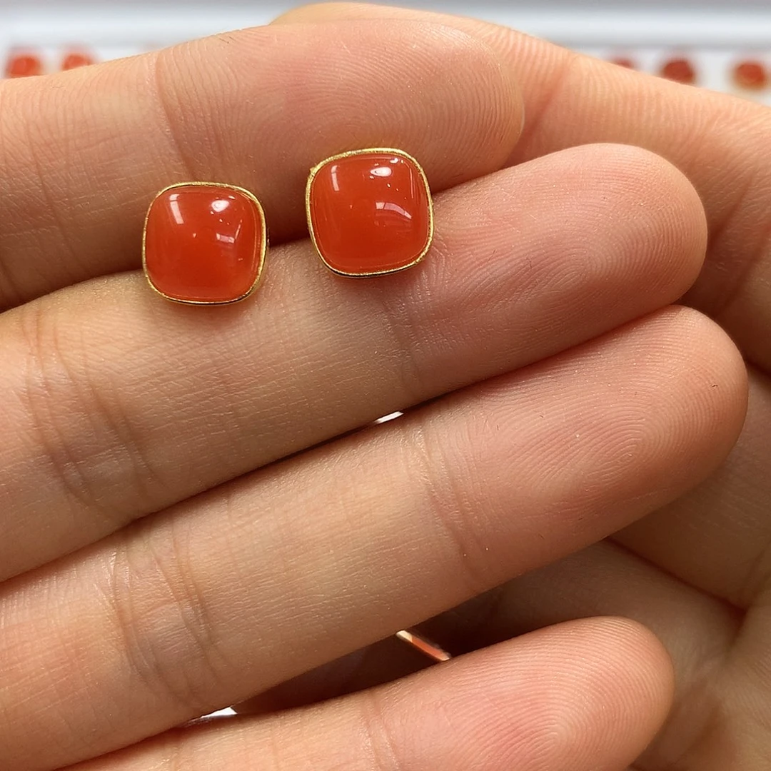 银S925镀金镶嵌南红玛瑙耳饰冰**叶