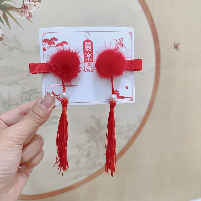 XN149 儿童新年发夹女童古风汉服头饰女孩国风锦鲤发卡宝宝流苏拜