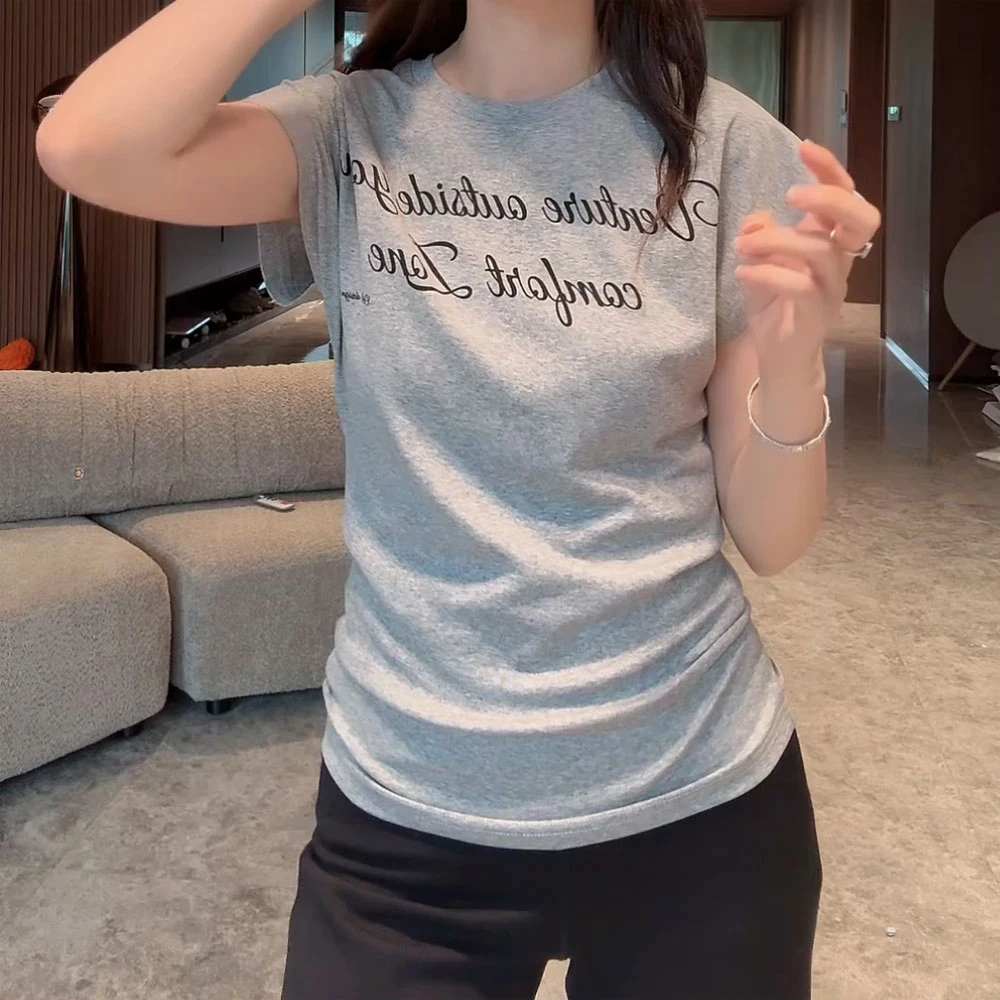 【掐腰字母】显腰细字母印花短袖女2025夏季新款C5307