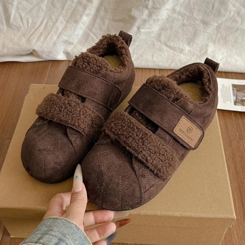 加绒德训鞋女2025冬季新款时尚复古厚底增高魔术贴勃肯鞋保暖棉鞋