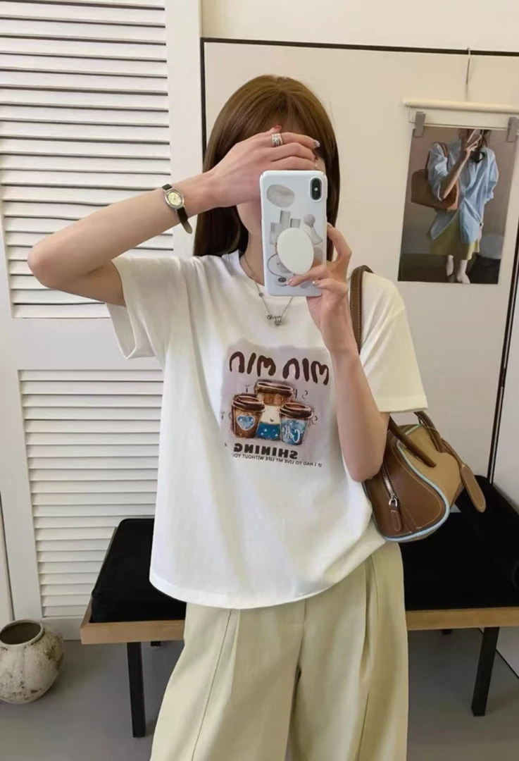 短袖时尚宽松宽松型卡通印花T恤百搭通勤休闲风休闲