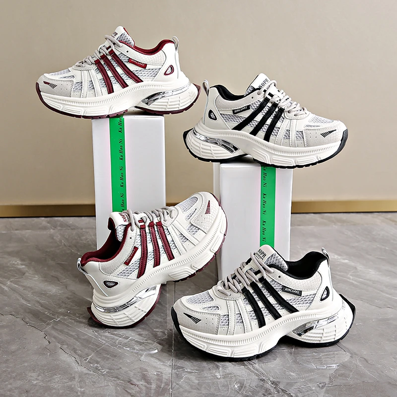 【升级版】2025早春新款欧洲站厚底老爹鞋女复古港风网面运动潮鞋