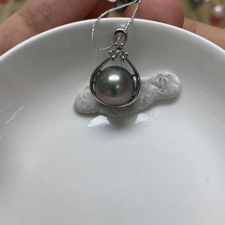 海水珍珠银S925镶嵌颈饰大溪地11–12mm37号