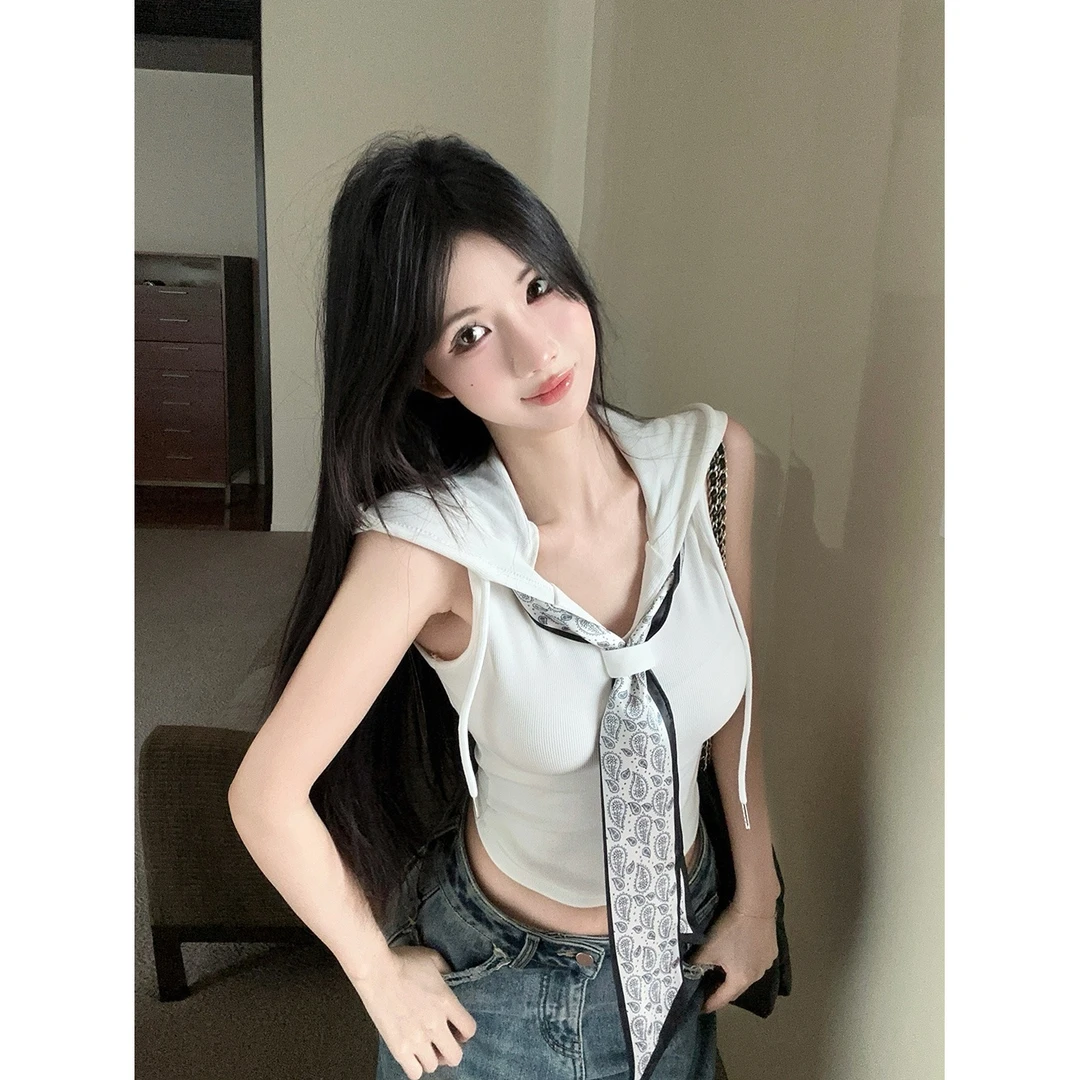 内搭法式纯欲风高级感丝巾性感短款修身显瘦无袖背心外穿上衣女