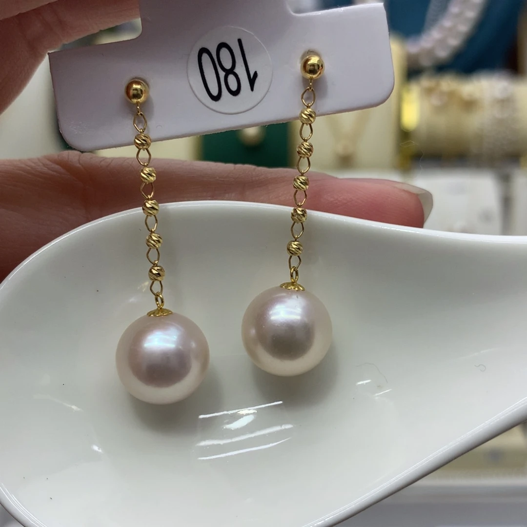淡水珍珠耳饰18K金镶嵌11+