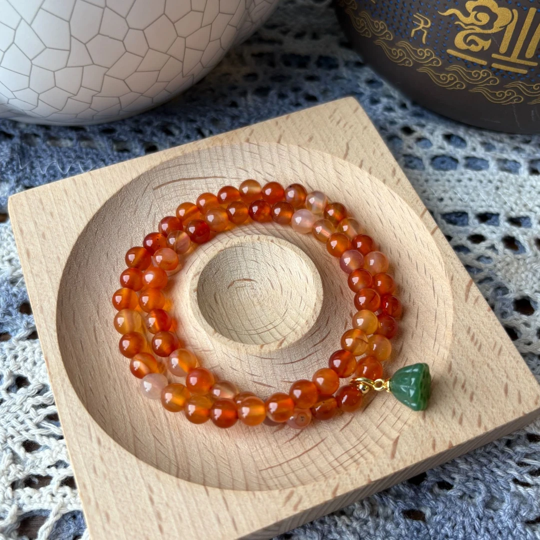 普陀山冰彩玛瑙莲蓬双圈手串012