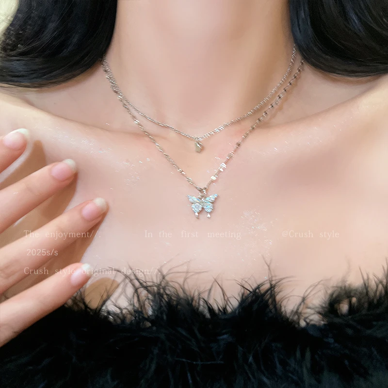 钛钢项链 双层蝴蝶女锁骨链夏季气质轻奢小众高级设计感配饰YU591