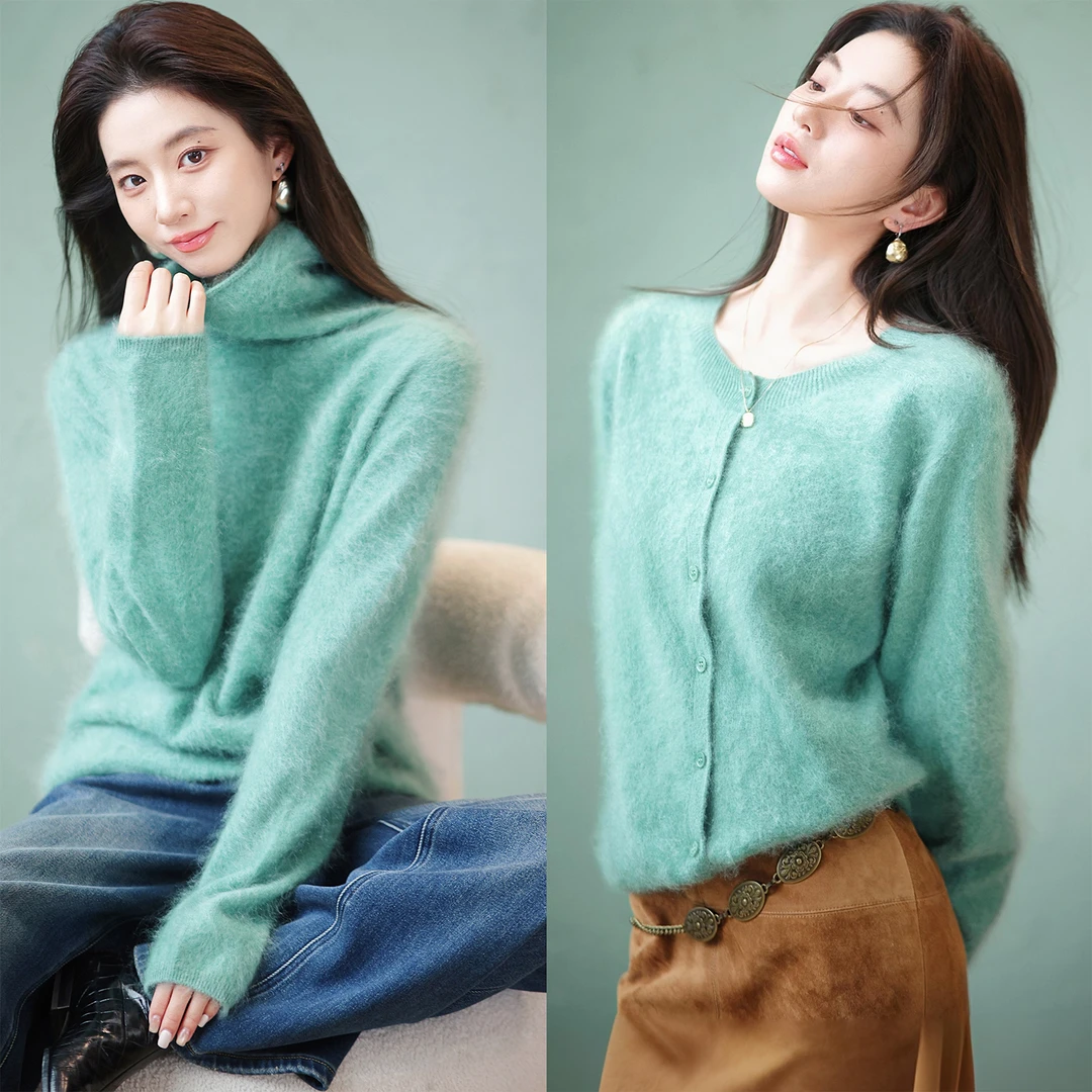 【赵大喜】现货！青柠假日拉毛羊绒系列 | 羊绒双面拉绒无缝一体青色