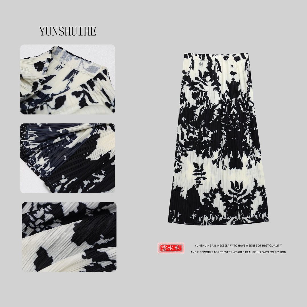 YUNSHUIHE/云水禾树木剪影宽松半身直筒裙-WQ2500280