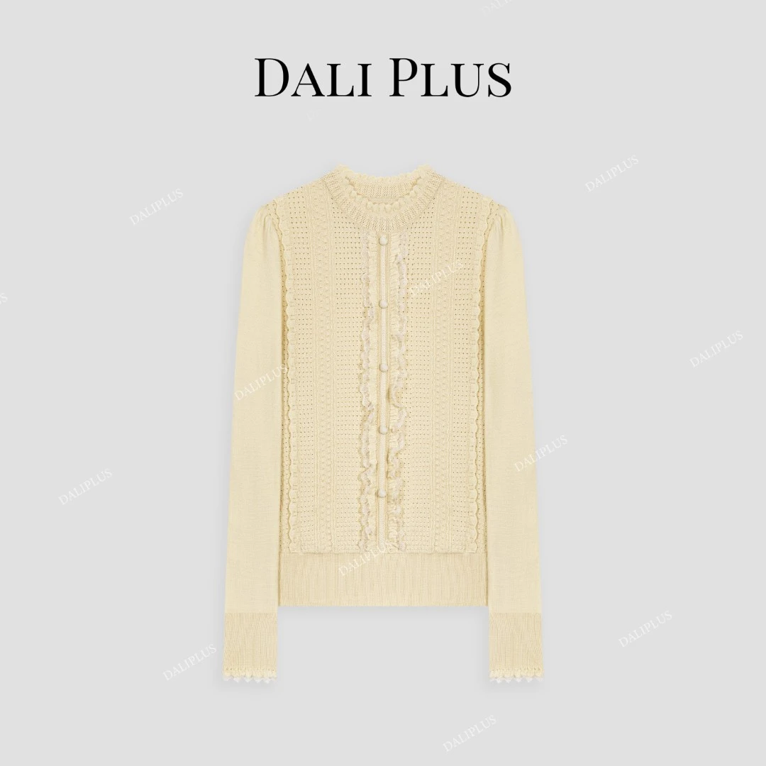 DALI PLUS【桑蚕丝+羊毛】精致气质木耳边设计师针织衫-D4XY0333