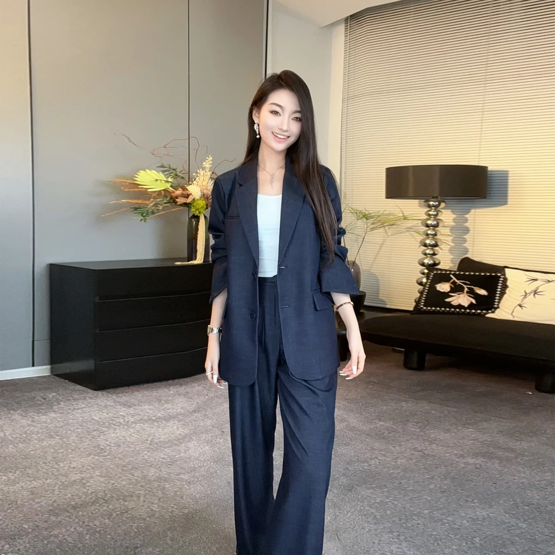 秋款设计师显瘦通勤韩系时尚西装套装莱赛尔金纺气质百搭25007