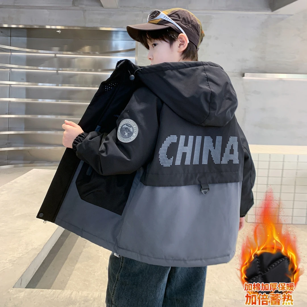 儿童夹棉派克服秋冬男童棉衣2025新款中大童帅气男孩冬装炸街棉袄