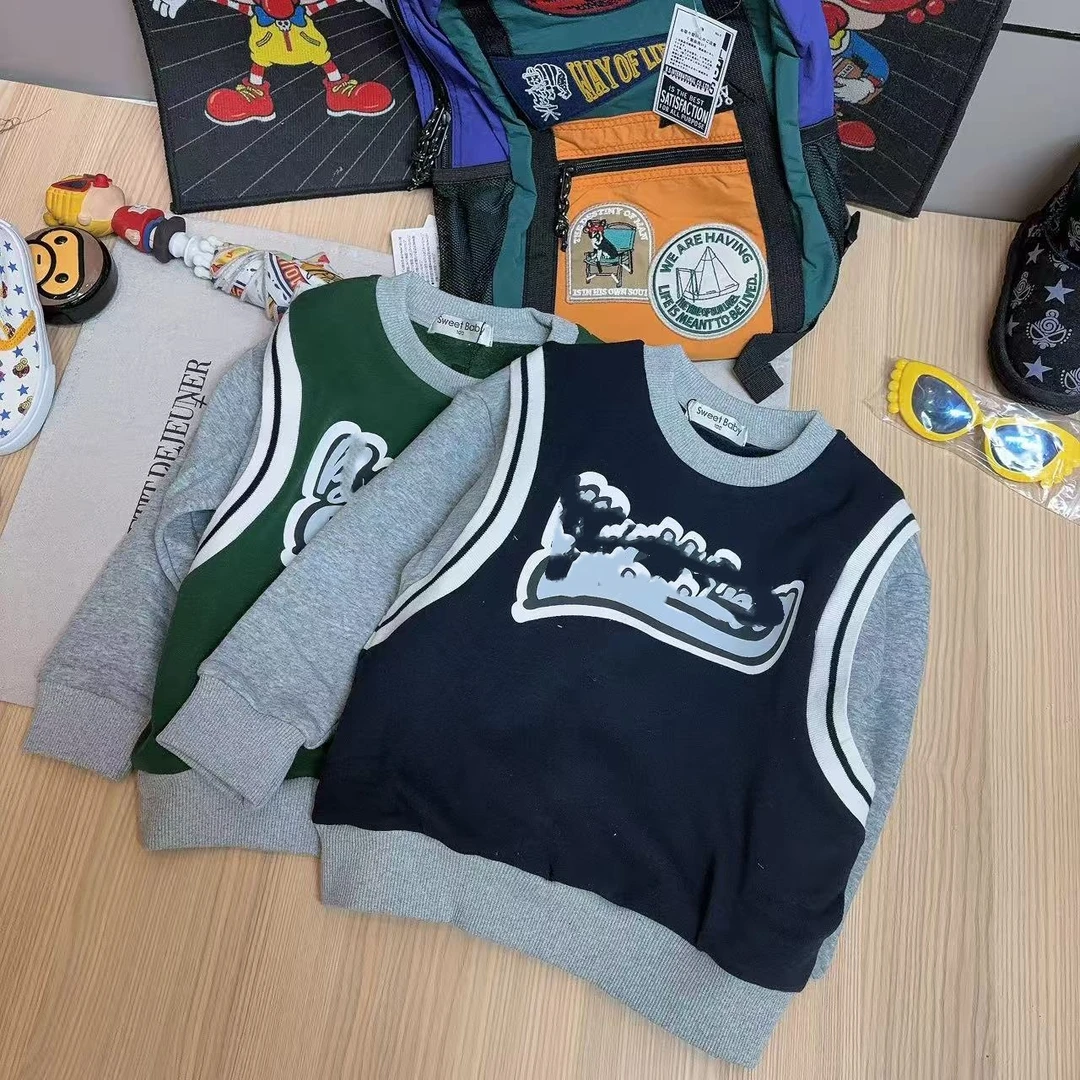 *6791【拼接袖】时尚休闲百搭冬季儿童加绒卫衣