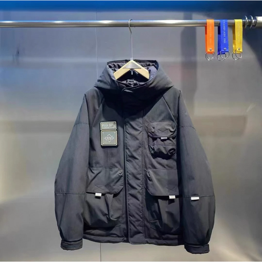 黑【旷野凛冽90绒羽绒服】501冬季潮流工装冲锋保暖流行连帽情侣款