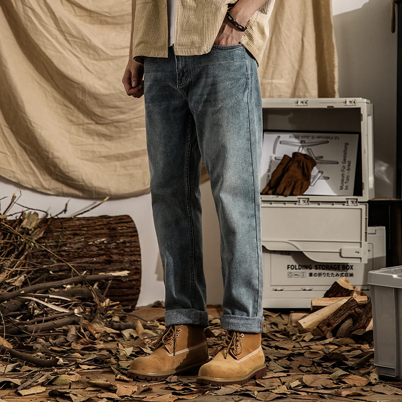 2025年冬季新款加绒加厚火山岩牛仔裤男休闲直筒宽松水洗长裤子潮