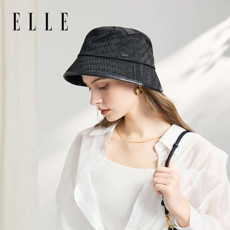 ELLE帽子女款时尚百搭秋冬洋气时髦提花拼皮渔夫帽21WE13001