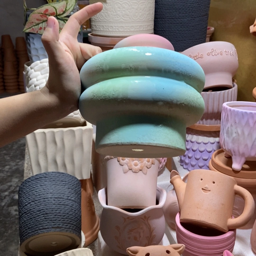 17×12甜甜圈（绿）粗陶1个