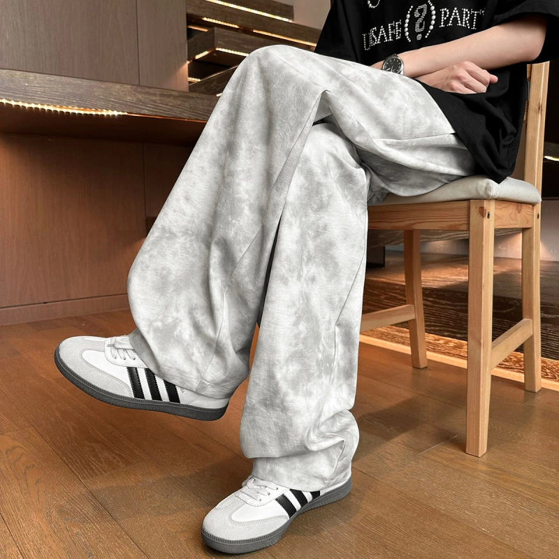 废土风做旧脏脏裤男款新中式扎染设计感垂感冰丝裤秋季宽松阔腿裤