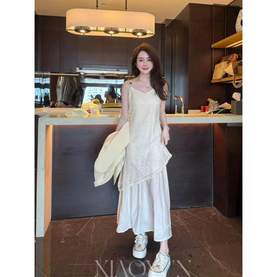 流苏拼接吊带裙 小允姐姐2025新款时尚气质高级流苏拼接吊带裙