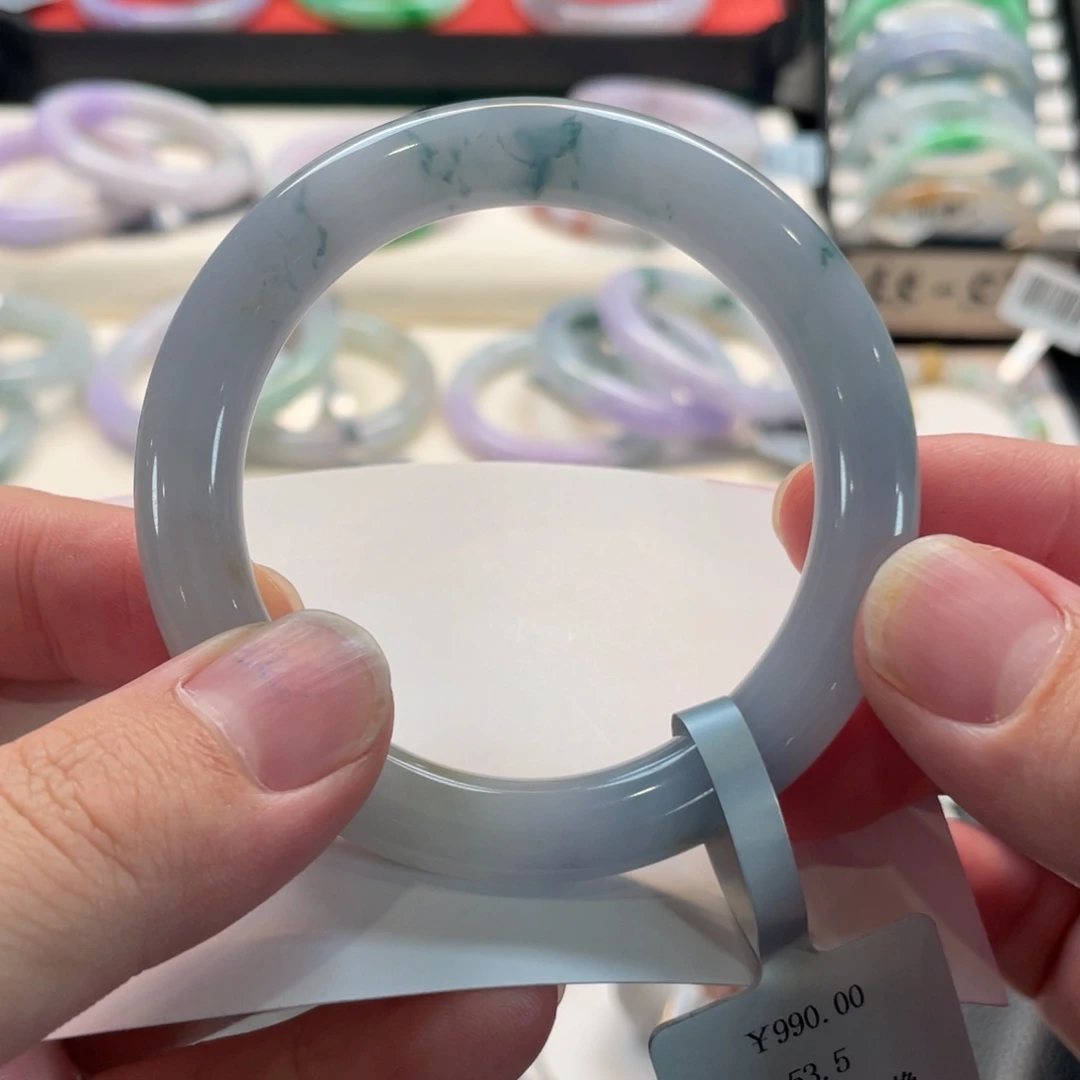 翡翠未镶嵌手镯16号 53.5圆条 有纹裂