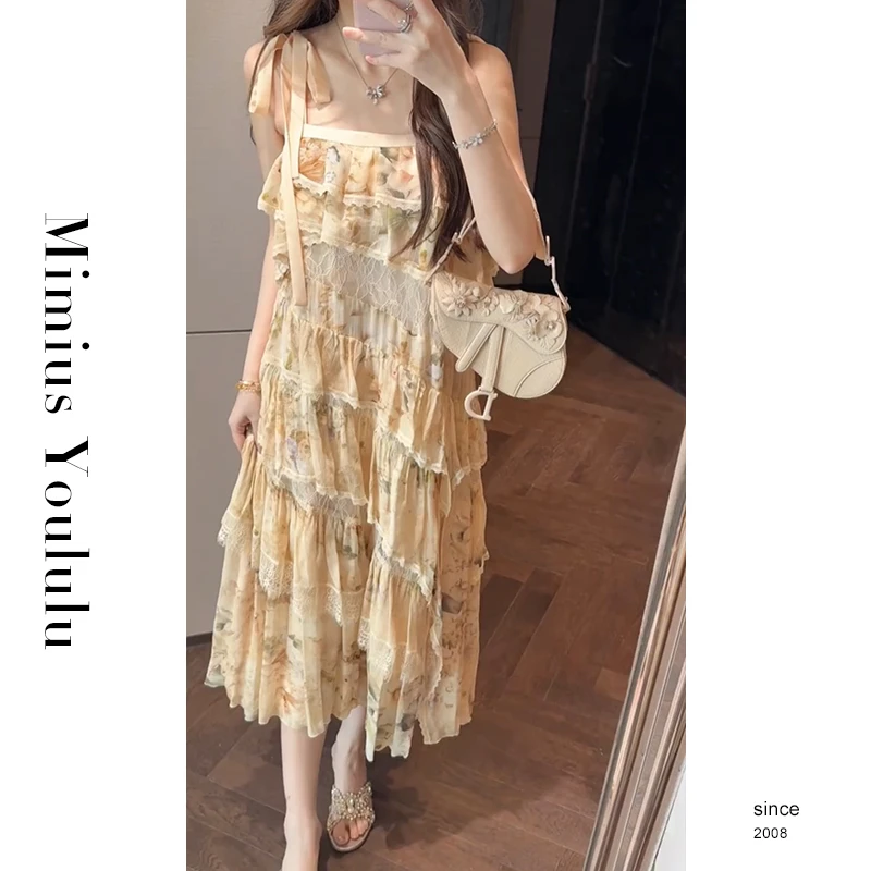 【mimius】U 秘境花园蕾丝拼接吊带蛋糕裙连衣裙 G06004
