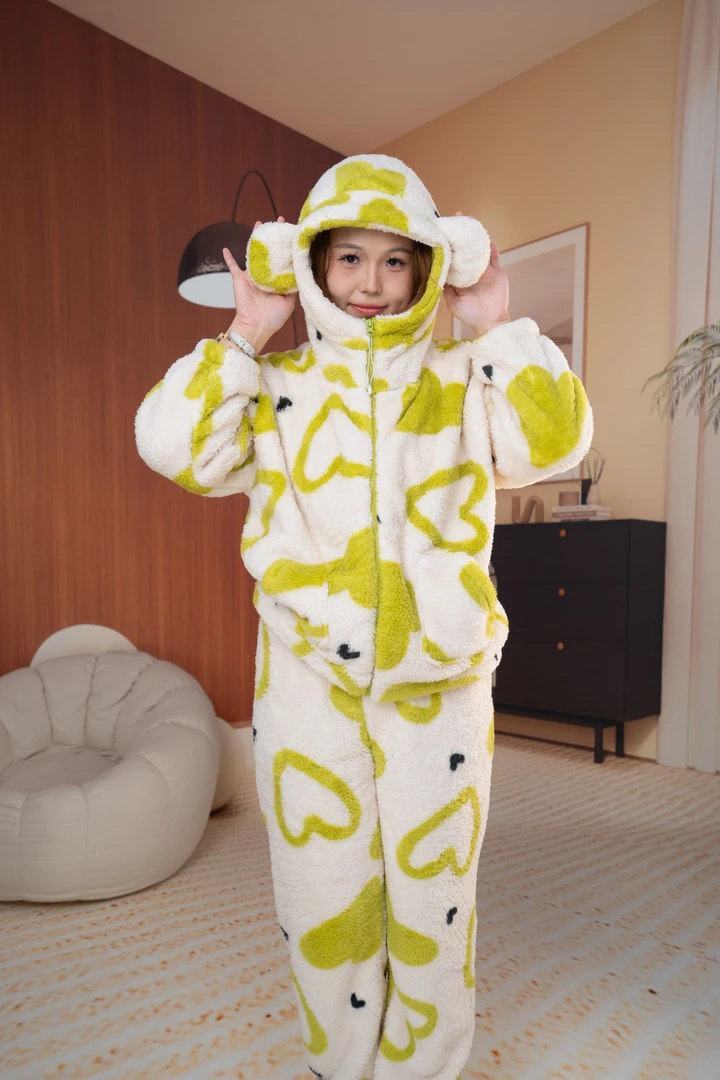 双面毛绒睡衣北糕荣韩版休闲加厚冬款大码女款加绒加厚保暖家居服