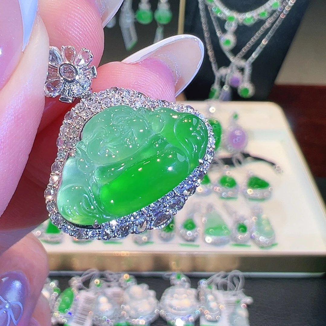 翡翠18K金镶嵌吊坠(不含链)翡翠