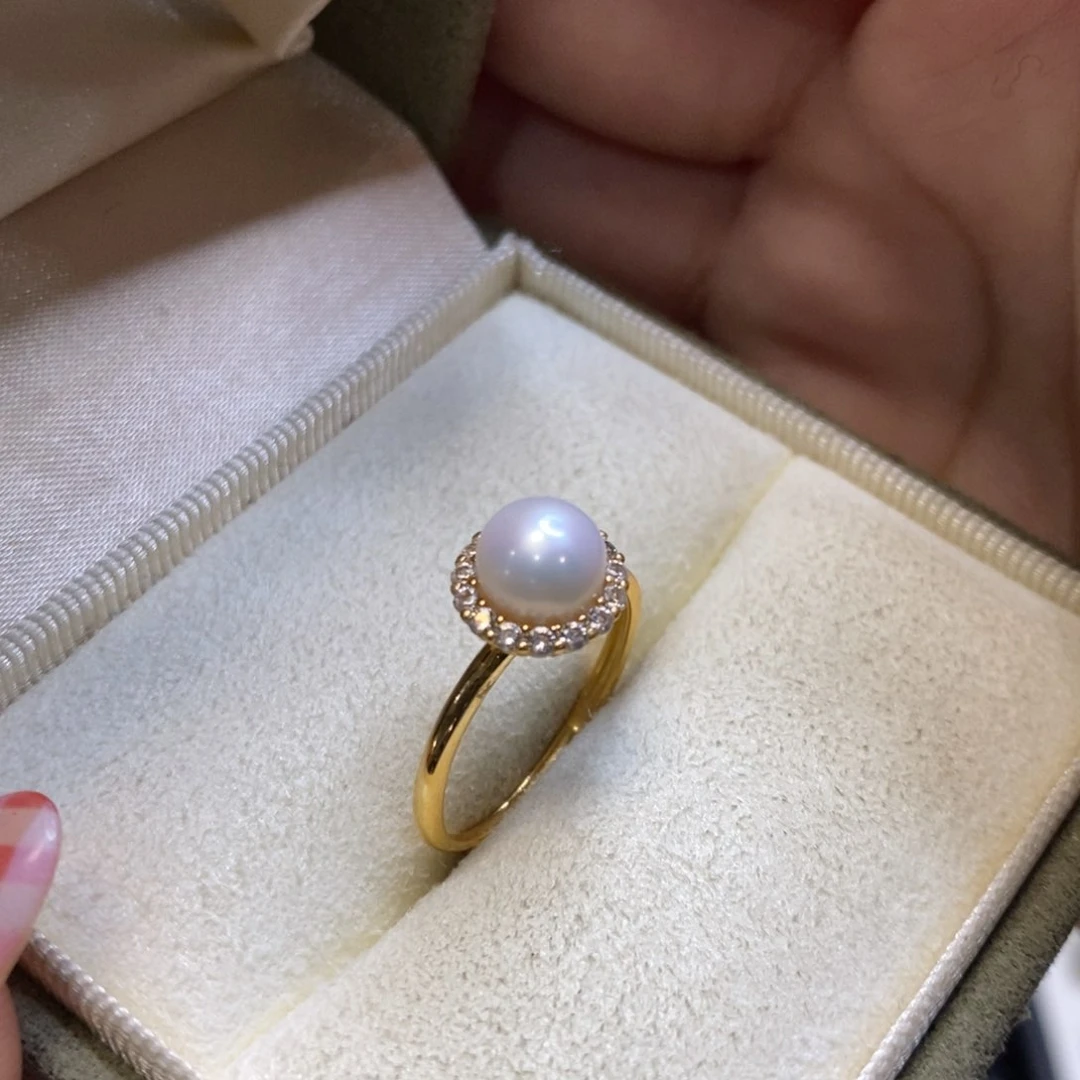 淡水珍珠戒指银S925镀金镶嵌