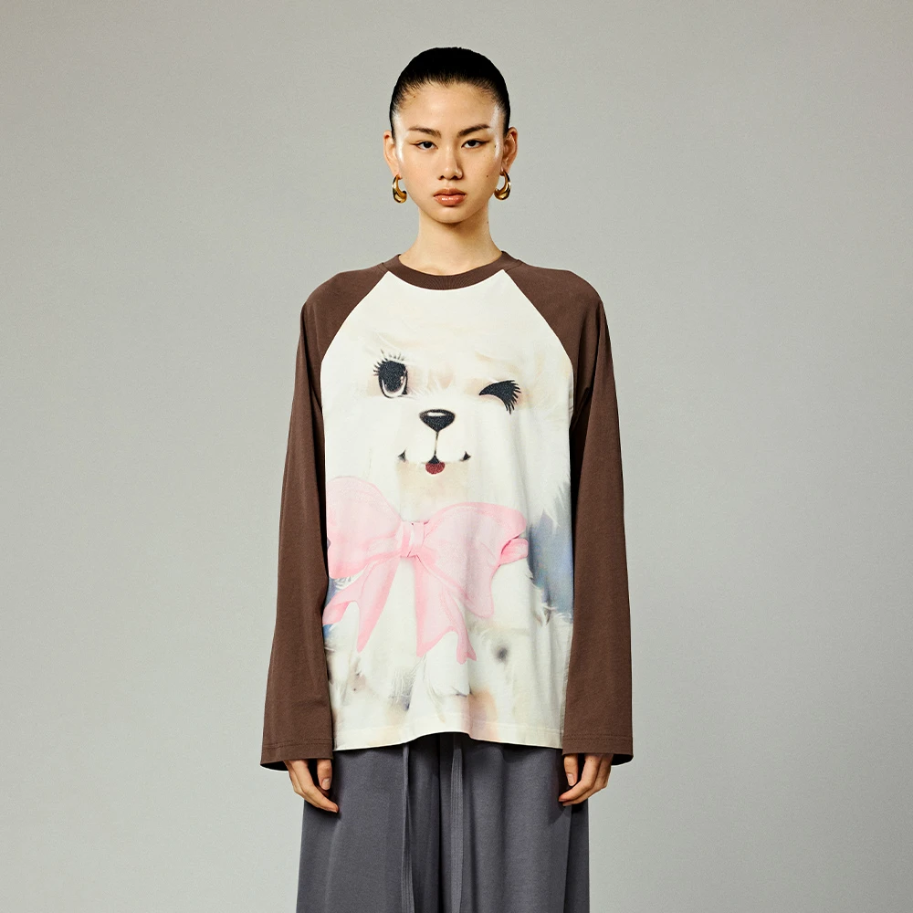 UOOYAA/乌丫「天真的岁月」系列俏皮小狗插肩袖T恤UY24332T195132